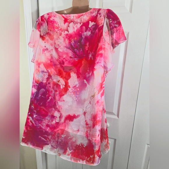 One World Live And Let Live Embellished Layered Pink Floral Blouse Pre-Owned - Picture 9 of 12